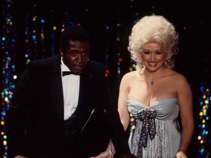 1980: Dolly Parton wore a revealing look to the Academy Awards this year.