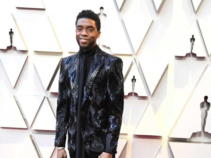 Chadwick Boseman opted for a sequin jacket with a train at the 2019 Oscars.