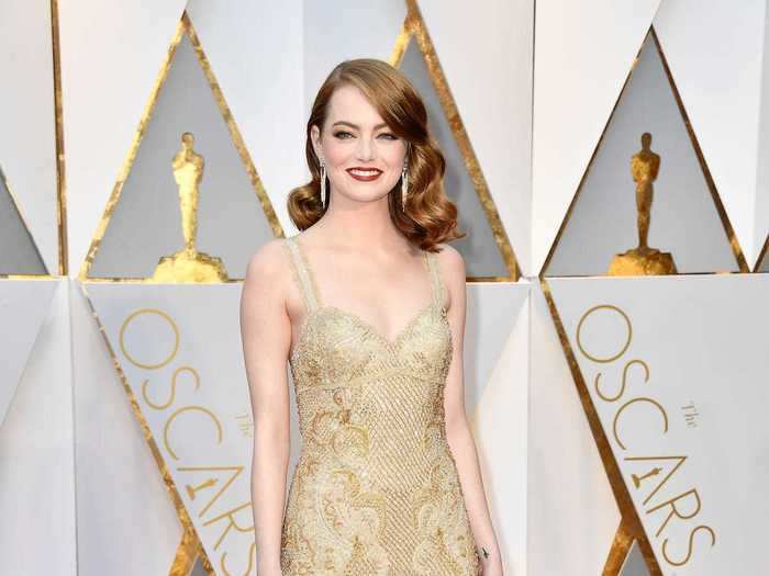 Emma Stone made a huge impact in 2017 with this sparkly gold gown by Givenchy Haute Couture.