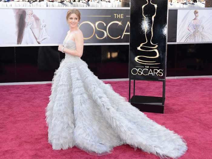 Amy Adams stunned in this flowing silver-gray Oscar de la Renta design at the 2013 Oscars.