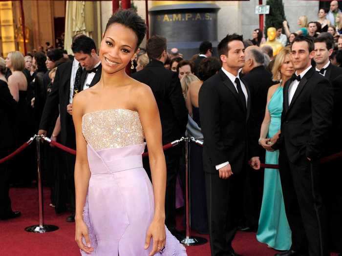 Zoe Saldana walked the 2010 red carpet in a bold Givenchy dress.