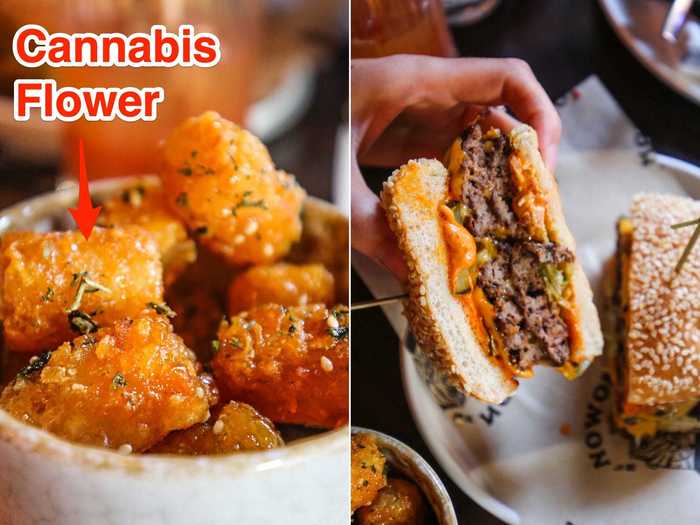 The team served honey butter tots with a sprinkle of dried cannabis flowers.