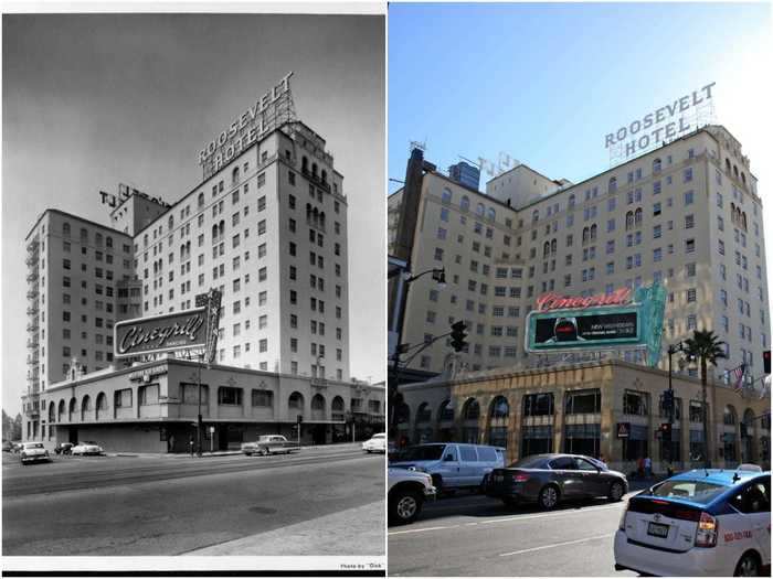 The hotel looks nearly the same now as it did then.