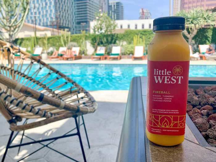 After a few hours of working and exploring with no snacks or a meal, I decided to order lunch and a juice (I am in Los Angeles after all) while seated at my nook by the pool.