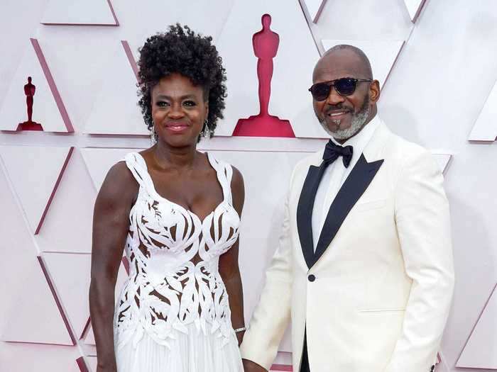 Viola Davis and Julius Tennon matched in white on the red carpet.