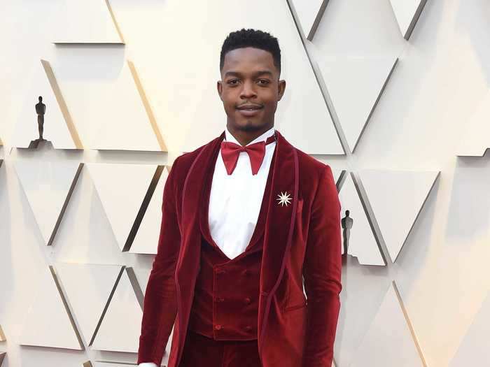 Actor Stephan James wore head-to-toe maroon in a luxe velvet fabric.