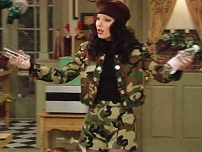 She also had a knack for short sets, like this camouflage-printed outfit.