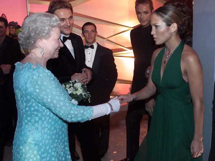 In 2001, the Queen was pictured looking delighted to meet Jennifer Lopez.