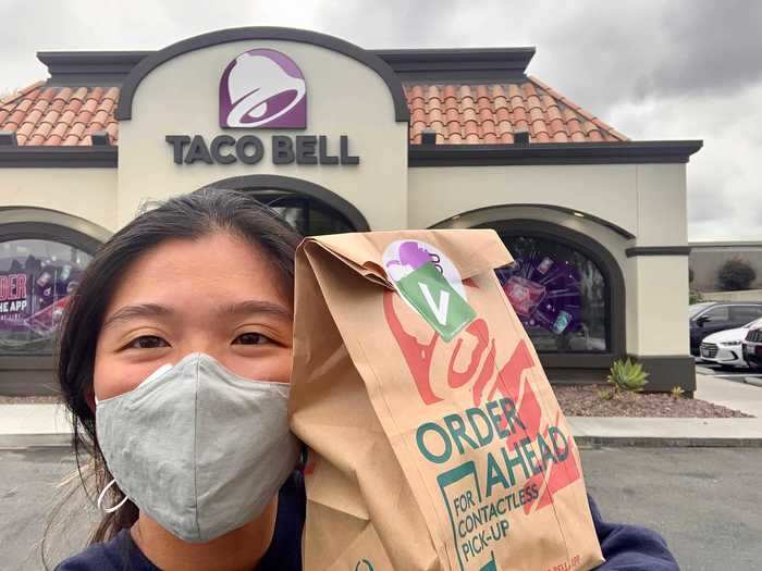 When my name was called, I marched up to the counter, grabbed my bag, and went back home. Just look how unusually happy I am with my veggie-friendly meal in hand!