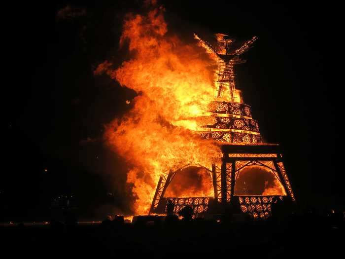 The Man burns and once he falls to the ground, people disperse for what is usually the busiest, wildest night on the Playa.