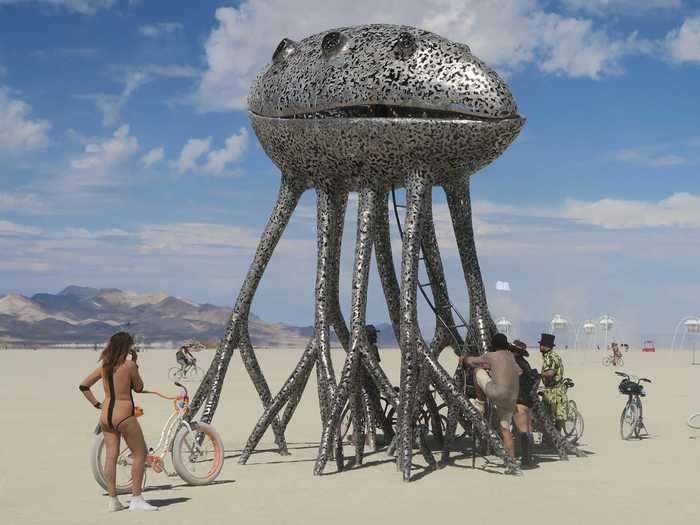 "Corpus" by Michael Christain looked like an alien being with gangly legs that had set foot on the Playa.