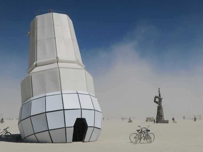 "Cone Down" by Looking Up Arts was a 30-foot tall upside-down ice-cream cone resting in the middle of the hot desert.