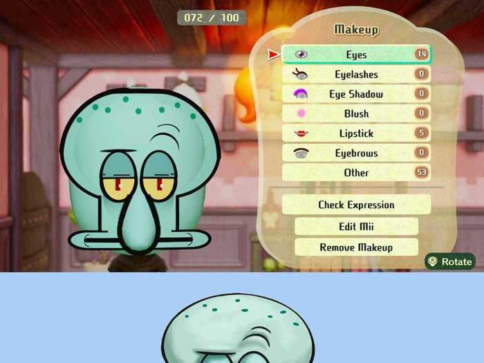 Players have been making cartoon characters, too - like this Mii of Squidward.