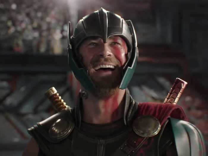 Hemsworth said a child visiting the "Thor: Ragnarok" set came up with the "friend from work" line.