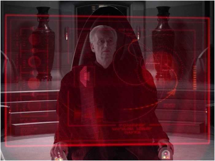 Palpatine is looking at Death Star plans when Anakin comes to talk to him