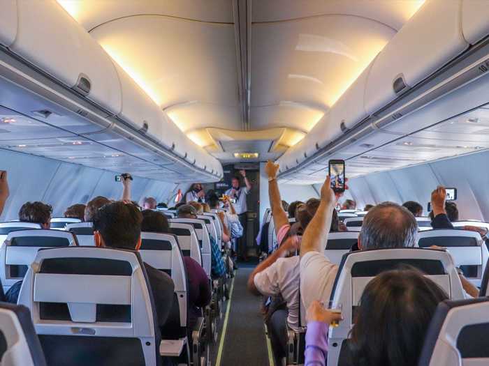 After a short speech by Levy, passengers raised their glasses to toast the airline.