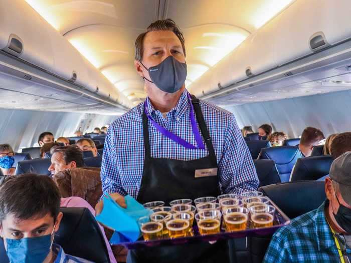 And shortly after, flight attendants passed around sparkling cider for an in-flight toast to Avelo.