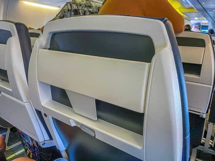 Seat-backs are noticeable bare with only safety cards in the pockets. There are no seat-back screens or any in-flight entertainment, for that matter, though WiFi is on the way, Levy told Insider in a prior interview.