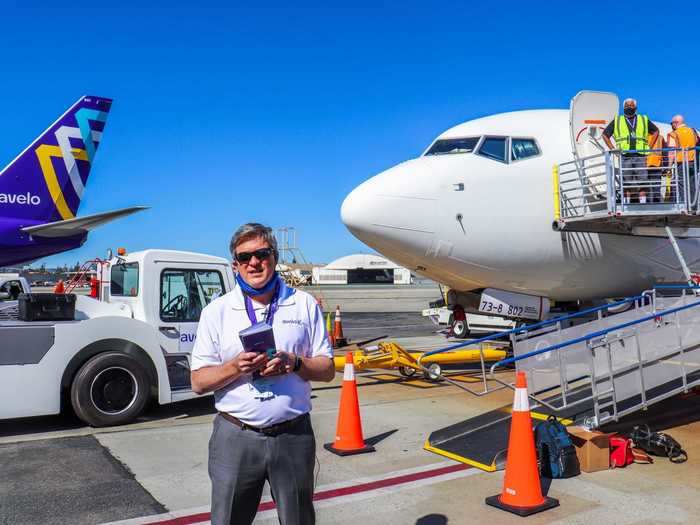 Levy was stationed at the foot of the ramp to personally welcome each flyer on board.