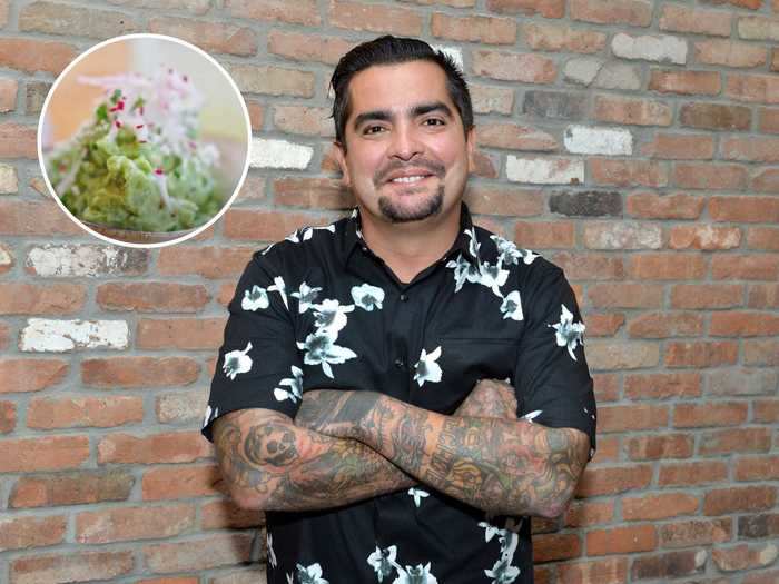 Aaron Sanchez adds chapulines and queso fresco to his guacamole.