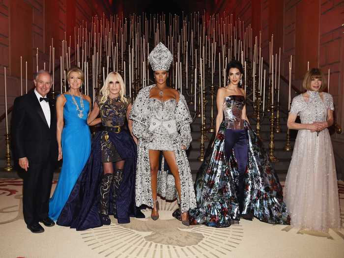 The following year, in 2018, Wintour selected Amal Clooney, Rihanna, and Donatella Versace to co-chair, along with honorary co-chairs Christine and Stephen A. Schwarzman.