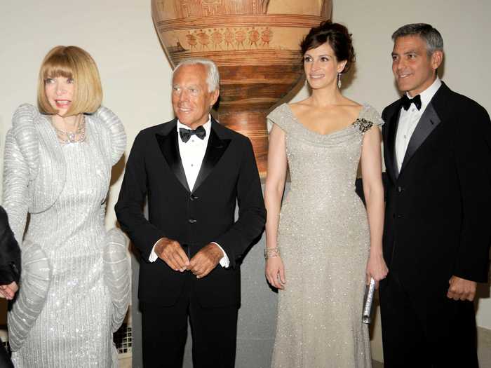 George Clooney and Julia Roberts were named co-chairs by Wintour in 2008, along with honorary chair Giorgio Armani.