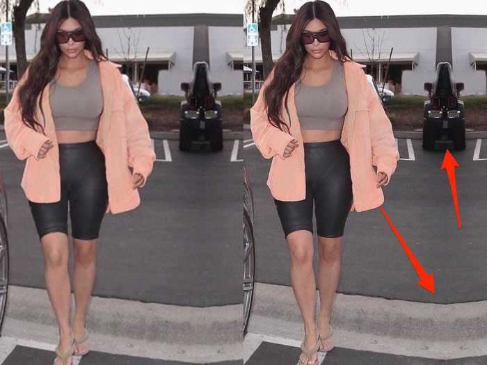 Kim Kardashian posted this picture of herself strutting in a parking lot to her Instagram in 2018 - but she had an explanation.