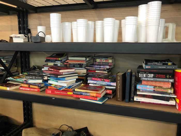 Next to the bins, there were stacks of books that customers could buy for $1.