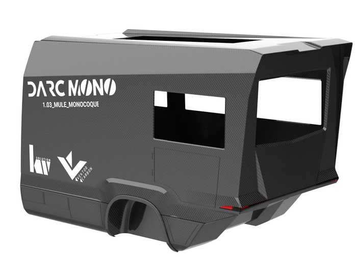 To create a durable tiny home on wheels, Darc Mono created a recycled carbon fiber monocoque that "merges Formula 1 technology with highest mobile home requirements," according to its maker.