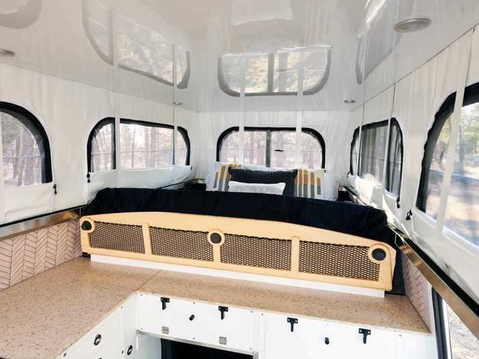 This raised sleeping space was created using a pop-up roof, which has been featured in other Earthcruiser vehicles.