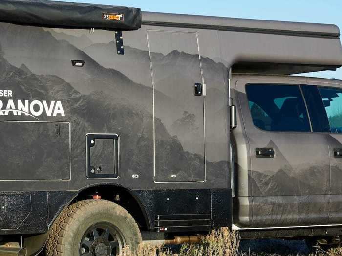 This area even has an interior shower space with a shower curtain and a shower head. The shower head can be extended and used from the exterior of the vehicle as well.