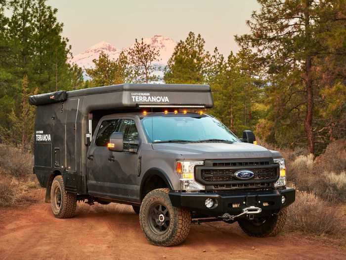 All of this fits inside of the four-by-four, over-cab, four-seasons approved tiny home that can sit on top of pickup truck chassis like the Ford F350.