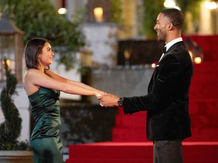 October 2020: Matt James and Rachael Kirkconnell met on night one of "The Bachelor" season 25. James was the first Black Bachelor in the series