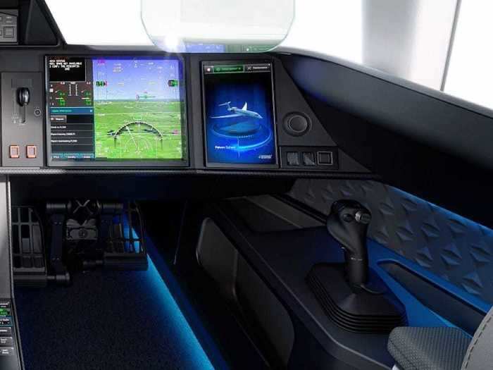 Side-stick controls have replaced standard control yokes, and the Falcon 10X also features digital fly-by-wire controls to improve safety. A button on each side of the cockpit can steady the plane in the event of unusual turbulence.