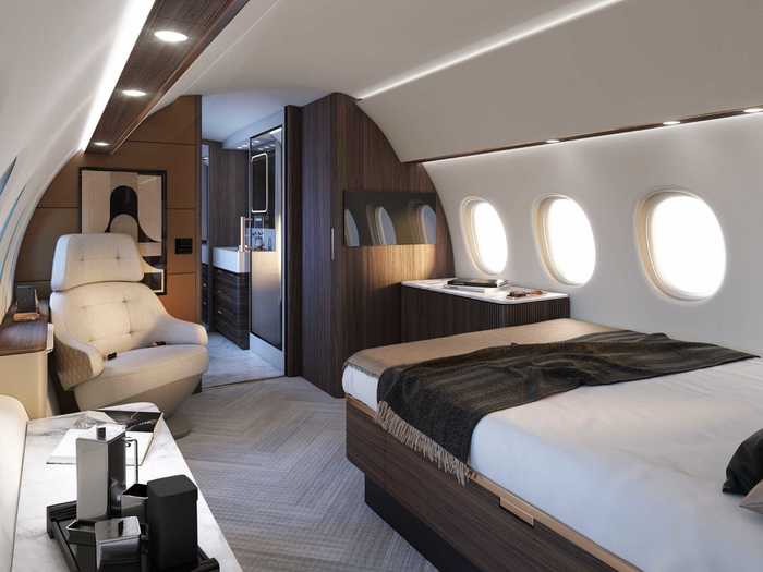 Aircraft owners can also opt for another seat in the bedroom to act as an office or a private setting for meals. "We created an apartment, a penthouse in the sky," Agnès Gervais, Dassault