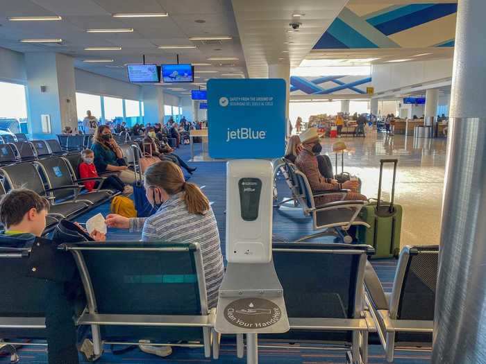 ...and a hand sanitizer station in the gate area...