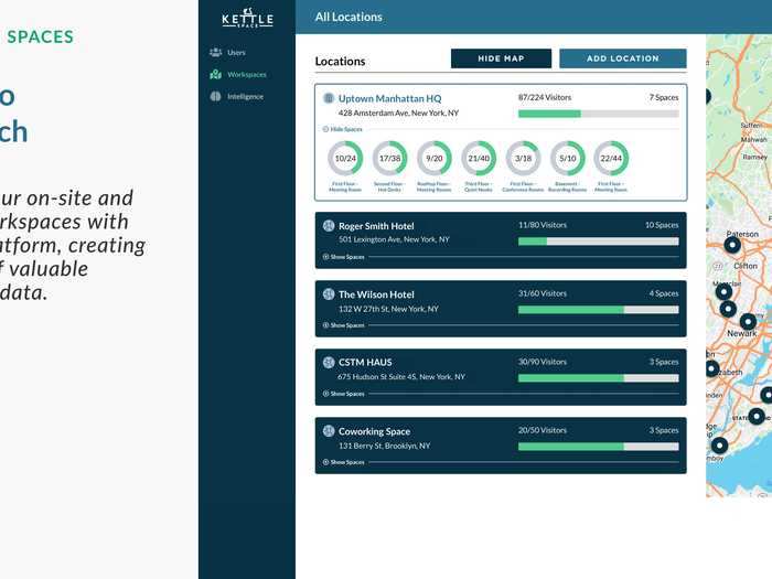 KettleOS also offers a "portfolio view," allowing companies to easily compare space utilization across their different offices.