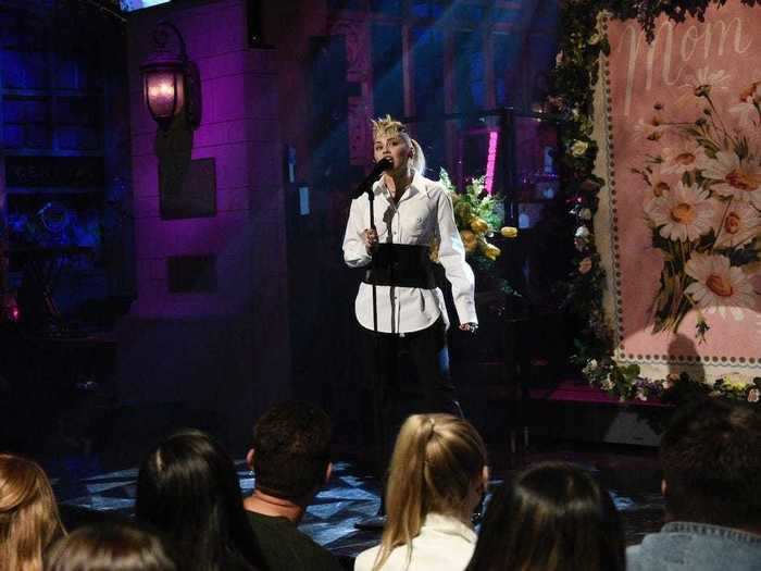 She then performed on "Saturday Night Live" in a daring white shirt.