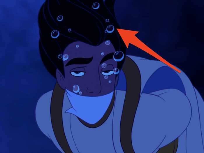 When Aladdin is underwater, the bubbles escaping from his nose accurately float up toward the surface.