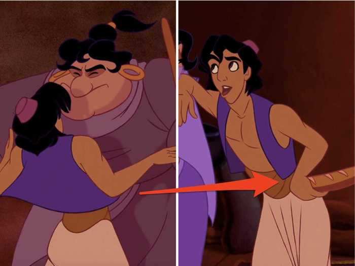 The bread Aladdin stole disappears a few times while he