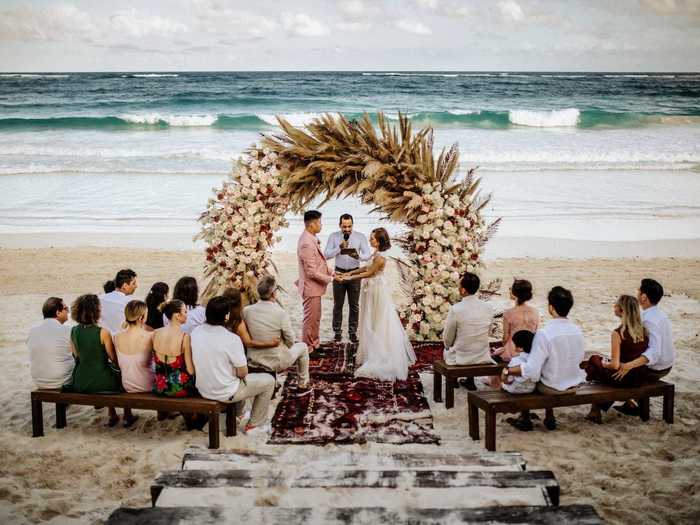 The Baks said their vows on the beach.