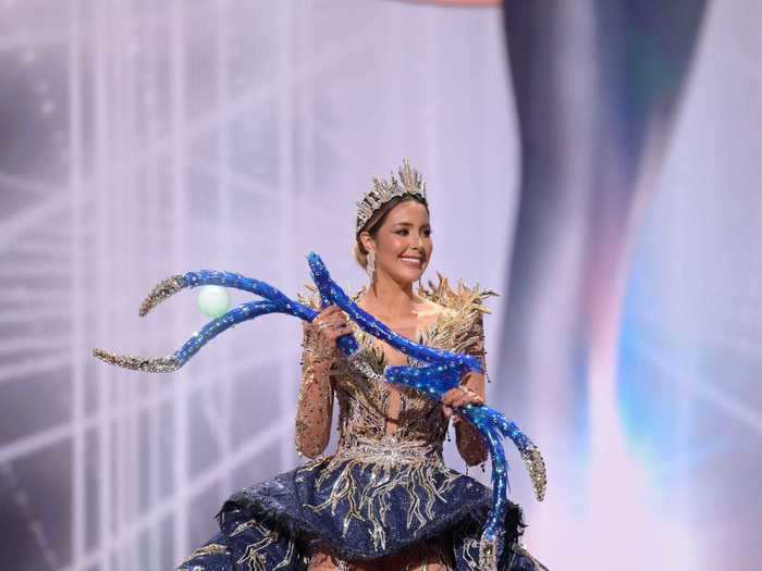 Mariangel Villasmil, Miss Venezuela, wore a blue-and-silver gown inspired by the lightning phenomenon that occurs over the country