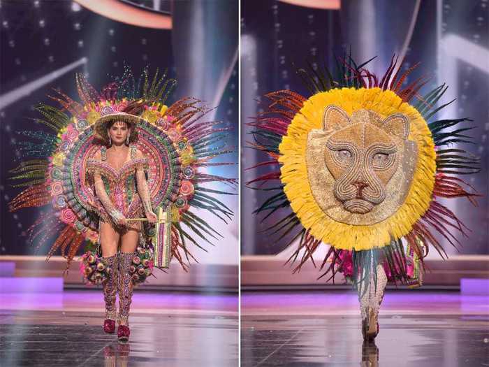 Ana Marcelo, Miss Nicaragua, looked like the queen of the jungle in her stunning costume titled "La Gritería en León" - the yelling of the lion.