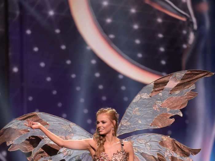 Nadia Sayers, who is representing Ireland, wore a fairy costume that featured 700 hand-painted butterflies and dragonflies.