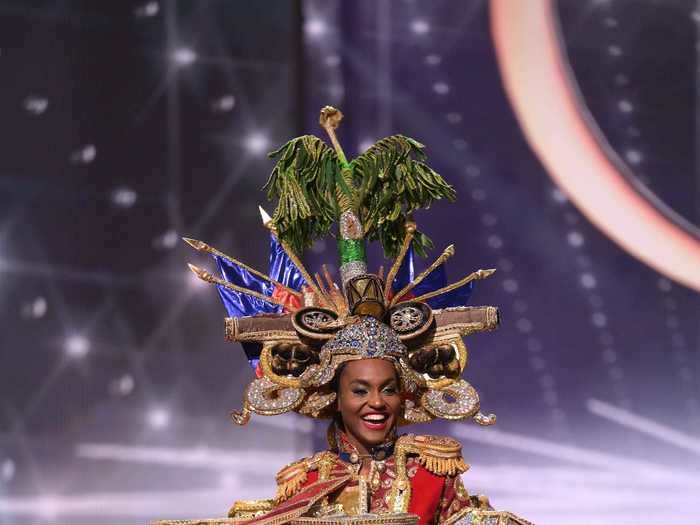 Eden Berandoive, who is representing Haiti, paid tribute to the Citadelle Laferrière - a mountain fortress on the northern coast of the island - with her costume.