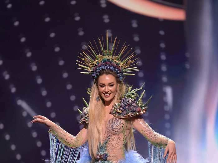 Miss Chile, Daniela Nicolas, wore a see-through, sparkly dress with a feathered train that made her look like a mermaid.