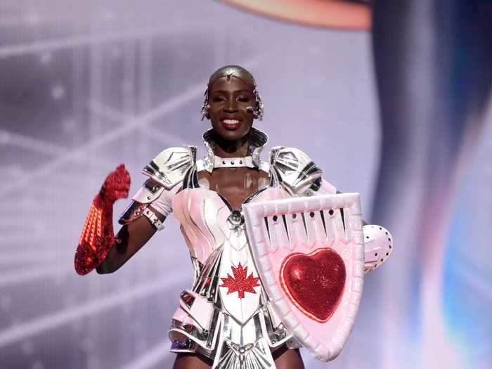 Miss Canada, Nova Stevens, wore an armored bodysuit with a maple leaf on it and coordinating boots, and she carried a shield with a heart on it.