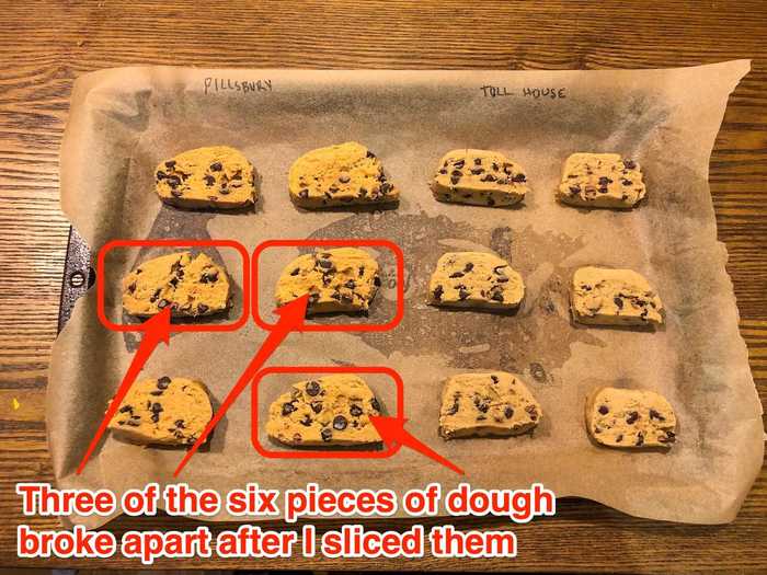 The log of ready-to-bake cookie dough meant all I needed to do was slice off a circle and put it on the pan. I thought the Toll House dough was easier to work with.