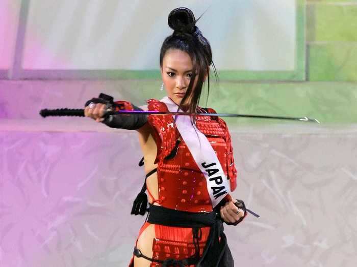 Miss Universe Japan 2006, Kurara Chibana, won the national costume show for her samurai-inspired garb.