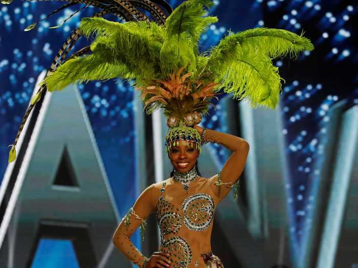 Miss Guyana 2016, Soyini Fraser, paid homage to her tropical country by wearing a palm tree-inspired headdress.